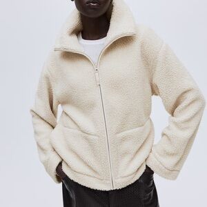 H&M Woman Cream Cozy Fleece Zip-Up Sweater Jacket MEDIUM Classic Coastal Outdoor